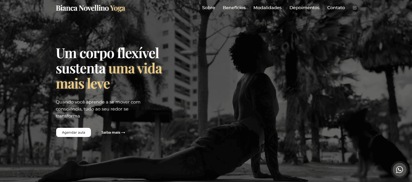 Landing page para Bianca Novellino Yoga desenvolvida por Dev Sites Studio